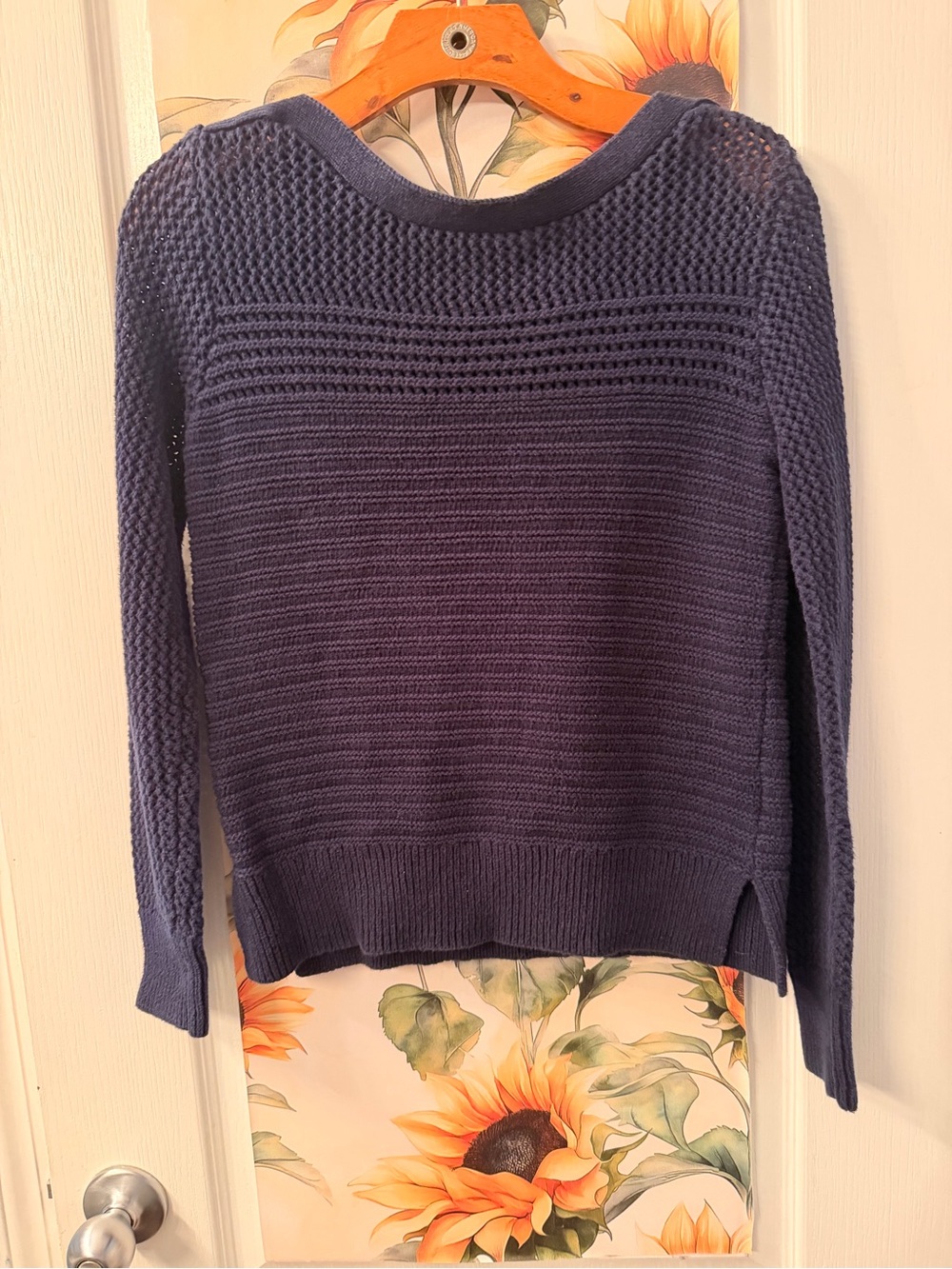 Tahari Navy Textured Knit Crewneck Sweater
